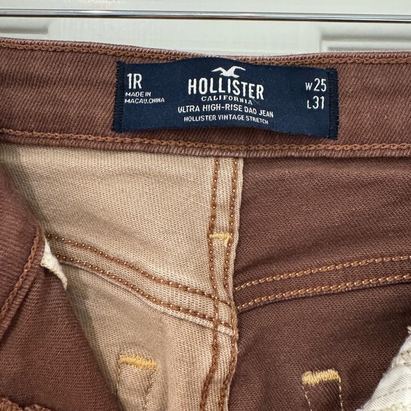 Hollister Ultra High-Rise Dad Jeans Straight Leg Brown Patchwork Y2K - Picture 5 of 9